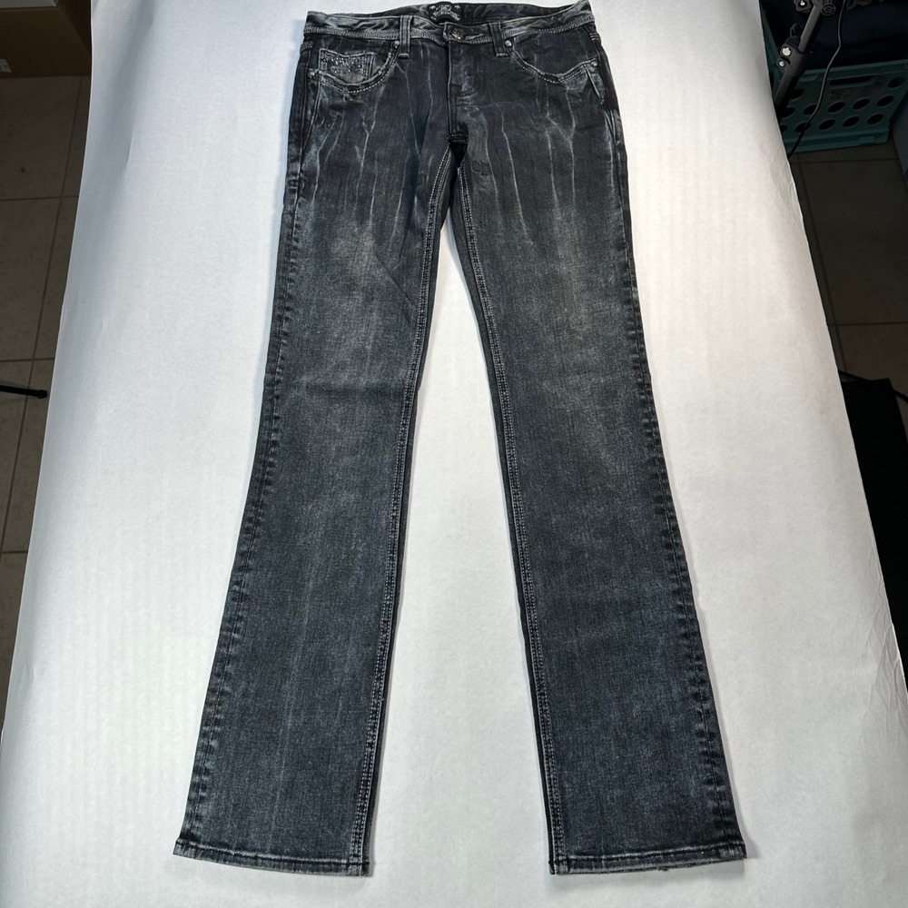 Rerock Express Straight Jeans Womens 4 Black Studded Distressed Y2K